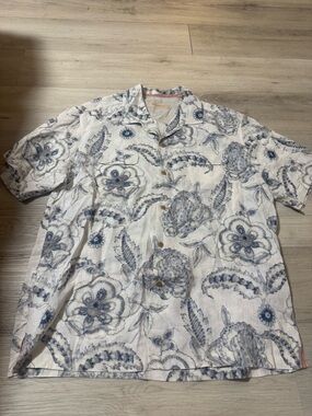 Vintage Tommy Bahama 100% Linen Button Down Shirt Floral Print Men’s Size XL